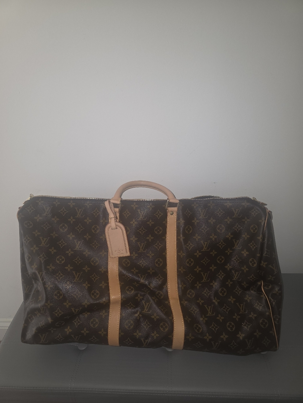 Louis Vuitton Monogram Canvas Duffel Bag with Tan Leather Trim